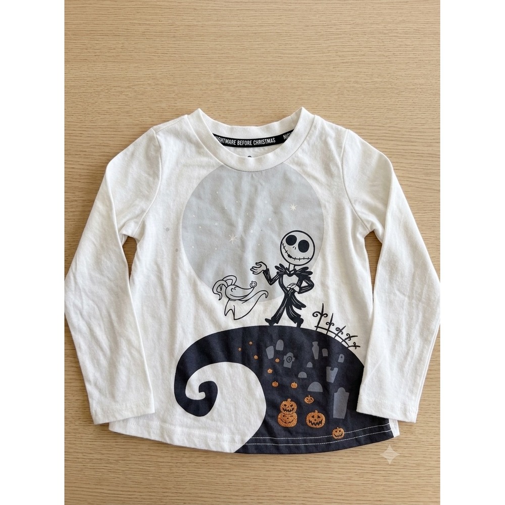 Disney Gothcore Long Sleeve Tee Toddler 3T Cream Jack Skellington Spookycore